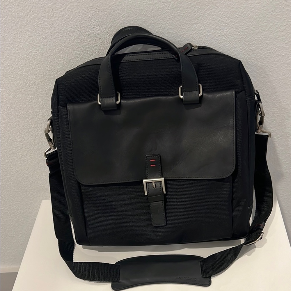 JACK GEORGES Black Canvas and Leather Business Briefcase Laptop Messenger Bag